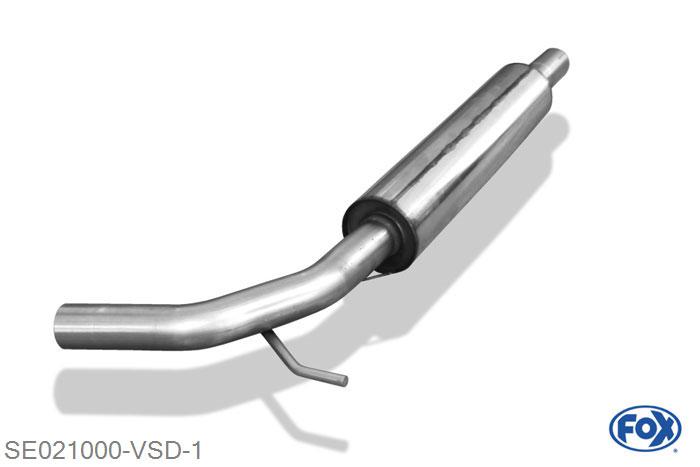 SE021000-VSD, Seat Ibiza 6K 1.0l 33/37kW 1.3l 40kW 1.4 44/74kW 1.6l 55kW 1.8l 66/95kW 2.0l 85kW 1.9l D 47/50kW 1.9l SDI 47kW 1.9l TD 55kW 1.9l TDI 66/81kW, Voordemper Geheel RVS, Absortie demper, mooie diepe sound, Met E-keur