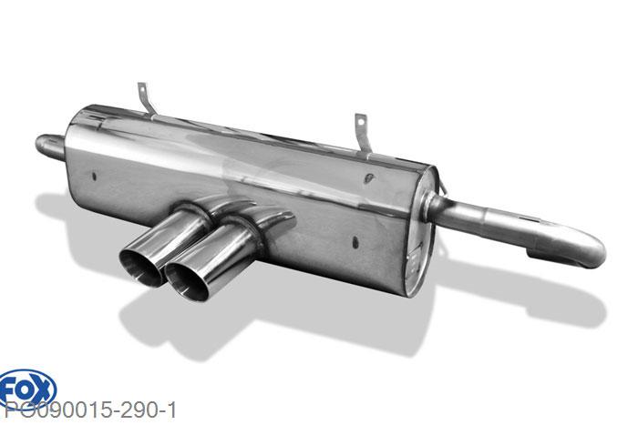PO090015-290, Porsche Boxster Typ 986 2.7l 162/168kW 3.2l 185/191/196kW, Einddemper met midden uitgang - 2x80mm  Type 25 45mm Buisdiameter Geheel RVS, Absortie demper, mooie diepe sound, Teilegutachten (eintragungspflichtig)