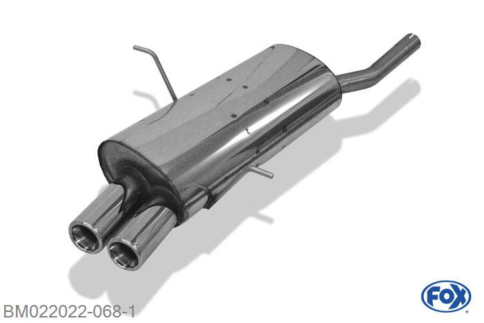 BM022022-068, BMW E46 316/ 318 1.6l 77kW 1.9l 77/85/87kW, Einddemper dubbele buis - 2x76mm  Type 13 50mm Buisdiameter Geheel RVS, Absortie demper, mooie diepe sound, Met E-keur