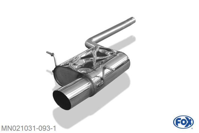 MN021031-093, Mini Cooper R56 1.6l 88kW, Einddemper met eindstuk 1x100mm  Type 14 55mm Buisdiameter Geheel RVS, Absortie demper, mooie diepe sound, Met E-keur
