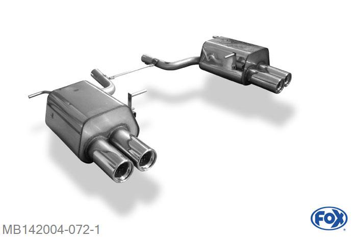 MB142004-072, Mercedes SLK Typ 172 1.8l 120kW 3.0l 170kW 3.5l 200kW, Einddemper rechs/links - 2x80mm  Type 13 rechts/links 2x50mm Buisdiameter Geheel RVS, Absortie demper, mooie diepe sound, Met E-keur