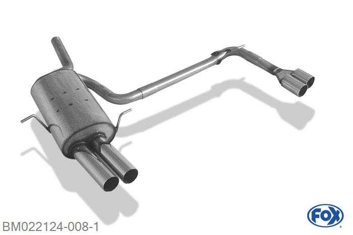 BM022124-008, BMW E46 316/ 318 1.6l 77kW 1.9l 77/85/87kW, Einddemper met uitgang rechts/links - 2x76mm  Type 10 rechts/links Geheel RVS, Absortie demper, mooie diepe sound, Teilegutachten (eintragungspflichtig)