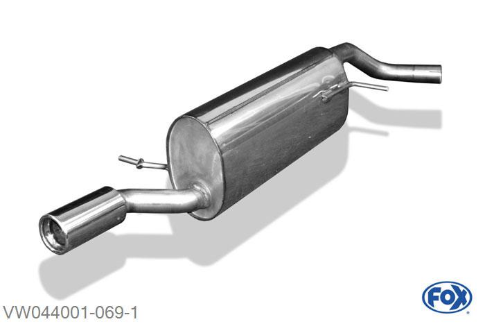 VW044001-069, VW Polo 6R 1.2l 44/51/77kW 1.4l 63kW 1.2l TDI 77kW 1.6l TDI 55/66/77kW, Einddemper met eindstuk 1x80mm  Type 13 55mm Buisdiameter Geheel RVS, Absortie demper, mooie diepe sound, Met E-keur
