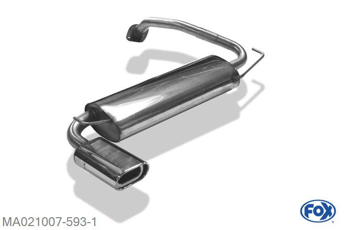 MA021007-593, Mazda 323F/323C Typ BA 1.3l 54kW 1.5l 65kW, Einddemper quer - 135x80mm  Type 53 45mm Buisdiameter Geheel RVS, Absortie demper, mooie diepe sound, Met E-keur