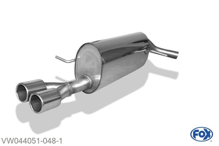 VW044051-048, VW Polo 6R GTI 1.4l 103/110/132kW, Einddemper met eindstuk 2x76mm  Type 12 55mm Buisdiameter Geheel RVS, Absortie demper, mooie diepe sound, Met E-keur