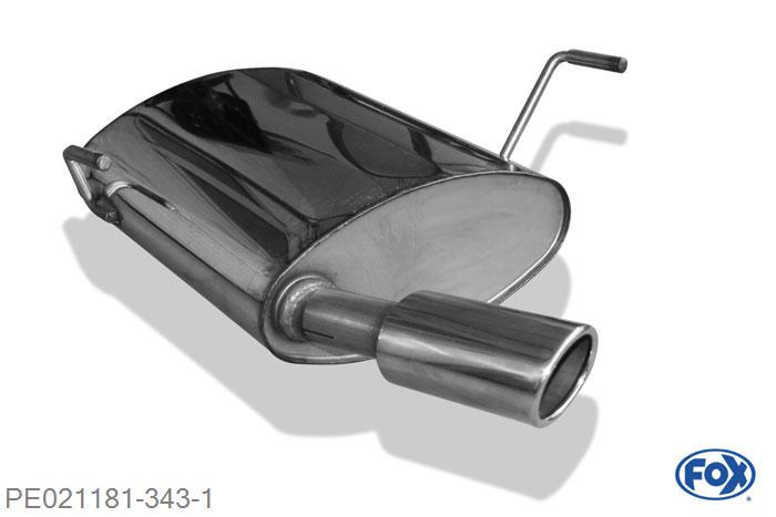 PE021181-343, Peugeot 206 SW 1.6l 16V 80kW, Einddemper met eindstuk 88x74mm  Type 32 45mm Buisdiameter Geheel RVS, Absortie demper, mooie diepe sound, Met E-keur