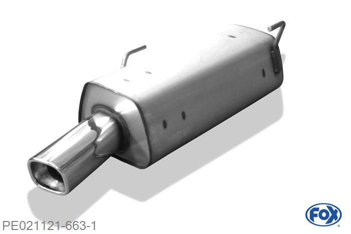 PE021121-663, Peugeot 206 S16/ S16 Cabrio 2.0l 16V 99/100kW, Einddemper met eindstuk 88x79mm  Type 71 55mm Buisdiameter Geheel RVS, Absortie demper, mooie diepe sound, Teilegutachten (eintragungspflichtig)