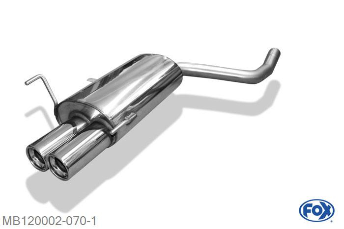 MB120002-070, Mercedes CLK Typ 208 2.0l 100kW 2.0l K 120kW 2.3l K 142kW, Einddemper met eindstuk 2x80mm  Type 13 Geheel RVS, Absortie demper, mooie diepe sound, Met E-keur