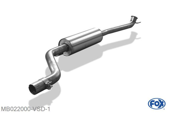 MB022000-VSD, Mercedes A-Klasse W176 1.6l 90/115kW 2.0l 135/155/160kW, Voordemper 63,5mm Buisdiameter Geheel RVS, Absortie demper, mooie diepe sound, Met E-keur