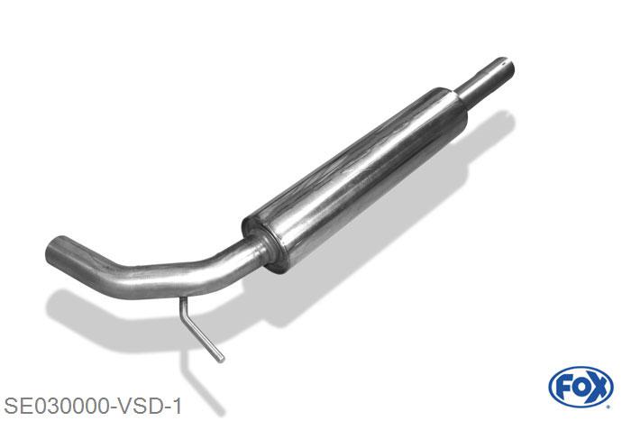 SE030000-VSD, Seat Cordoba 6K, 6K/C/ VW Polo 6N Classic/ Variant 1.0l 37kW 1.3l 40kW 1.4l 44kW 1.6l 55/74kW 1.8l 66/95kW 2.0l 85kW 1.9l D 47/50/55/66kW, Voordemper Geheel RVS, Absortie demper, mooie diepe sound, Met E-keur