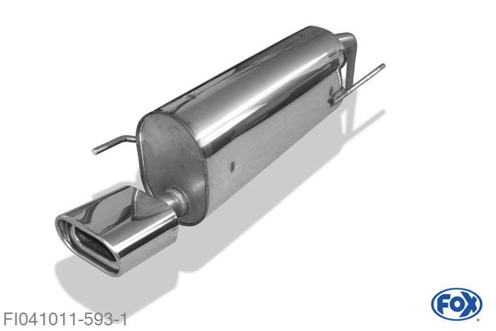 FI041011-593, Fiat Grande Punto 199 - Benzin 1.2l 48kW 1.4l 57/70/88kW, Einddemper met eindstuk 135x80mm  Type 53 45mm Buisdiameter Geheel RVS, Absortie demper, mooie diepe sound, Met E-keur