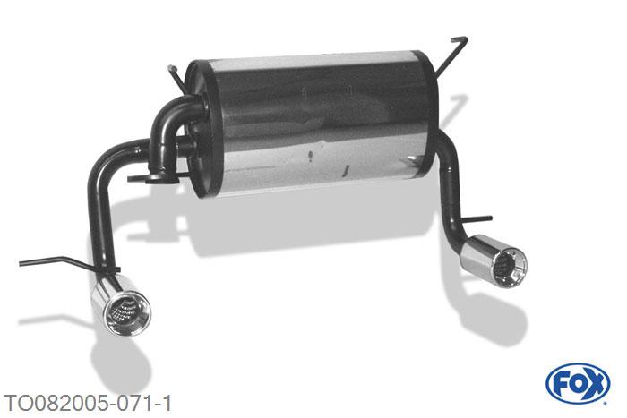 TO082005-071, Toyota MR2 Typ W3 1.8l 103kW, Einddemper met uitgang rechts/links - 1x90mm  Type 13 rechts/links 55mm Buisdiameter Geheel RVS, Absortie demper, mooie diepe sound, Met E-keur