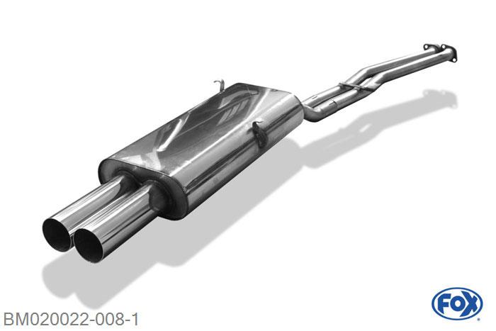 BM020022-008, BMW E30 320i/ 325i 2.0l 95kW 2.5l 125kW, Einddemper met eindstuk 2x76mm  Type 10 Geheel RVS, Absortie demper, mooie diepe sound, Met E-keur