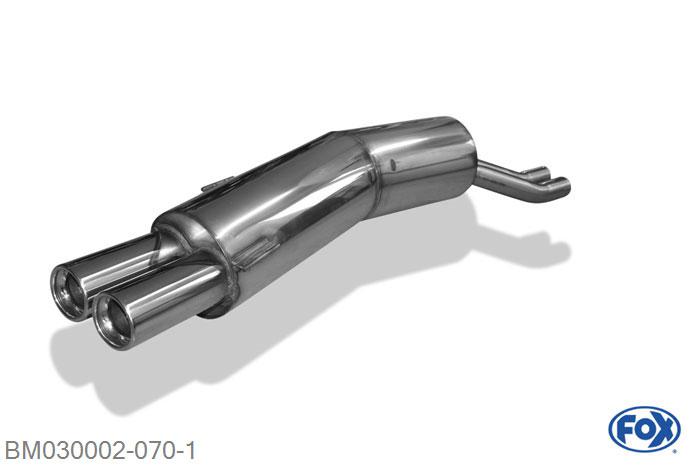 BM030002-070, BMW E34 525i 24V 2.5l 141kW, Einddemper met eindstuk 2x80mm  Type 13 Geheel RVS, Absortie demper, mooie diepe sound, Met E-keur