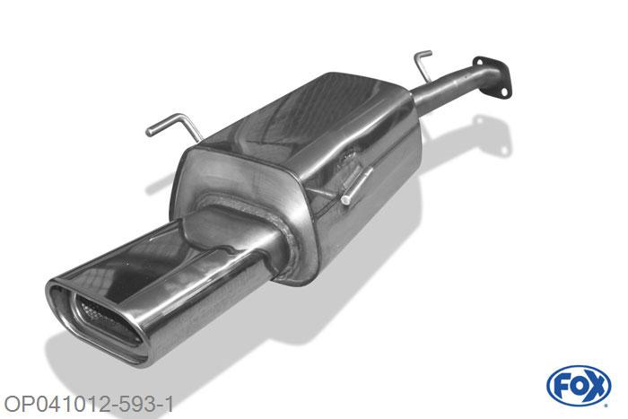 OP041012-593, Opel Astra G Caravan 1.4l 66kW 1.6l 55/62/74/76kW 1.8l 85/92kW 2.0l 100kW 2.2l 108kW 1.7l TD 50kW 1.7l TDI 55kW 2.0l DI 60kW 2.0l TD 74kW 2.2 DTi 92kW, Einddemper met eindstuk 135x80mm  Type 53 Geheel RVS, Absortie demper, mooie diepe sound, Met E-keur