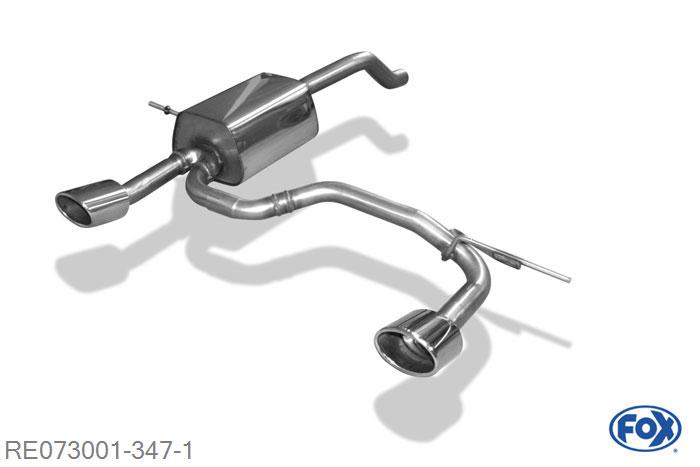 RE073001-347, Renault Clio IV 0.9l 66kW 1.2l 54kW 1.5l D 55/66kW, Einddemper met uitgang rechts/links - 115x85mm  Type 32 rechts/links 50mm Buisdiameter Geheel RVS, Absortie demper, mooie diepe sound, Met E-keur