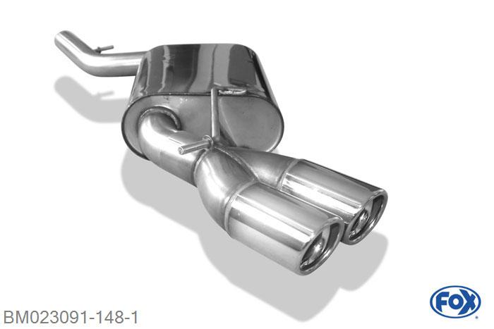 BM023091-148, BMW E90/91/92 - 320d 2.0l D 135kW, Einddemper met eindstuk 2x76mm  Type 17 63,5mm Buisdiameter Geheel RVS, Absortie demper, mooie diepe sound, Met E-keur