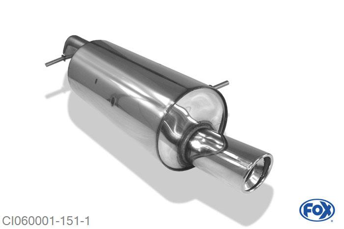 CI060001-151, Citroen C2/ C3 1.1l 44kW 1.4l 54kW, Einddemper met eindstuk 1x90mm  Type 17 45mm Buisdiameter Geheel RVS, Absortie demper, mooie diepe sound, Met E-keur