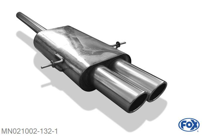 MN021002-132, Mini Cooper S R56 1.6l 128kW, Einddemper met midden uitgang - 2x90mm  Type 16 63,5mm Buisdiameter Geheel RVS, Absortie demper, mooie diepe sound, EG-Gutachten (eintragunsgfrei)