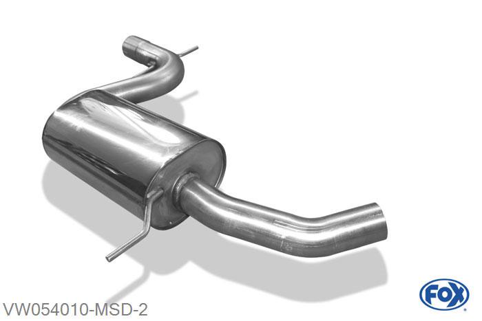 VW054010-MSD, VW Golf V GTI/ Eos 1F 1.4l TSI 90/103/125kW 2.0l FSI Turbo 147/169kW 2.0 GTD 125kW, Middendemper 70mm Buisdiameter Geheel RVS, Absortie demper, mooie diepe sound, Met E-keur