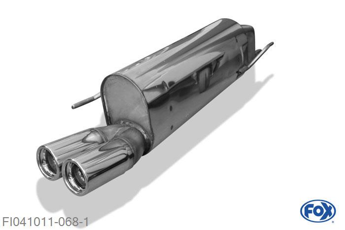 FI041011-068, Fiat Grande Punto 199 - Benzin 1.2l 48kW 1.4l 57/70/88kW, Einddemper met eindstuk 2x76mm  Type 13 45mm Buisdiameter Geheel RVS, Absortie demper, mooie diepe sound, Met E-keur