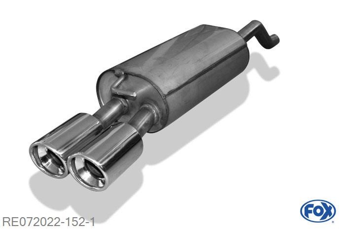RE072022-152, Renault Clio III GT 1.6l 94kW, Einddemper met eindstuk 2x90mm  Type 17 45mm Buisdiameter Geheel RVS, Absortie demper, mooie diepe sound, Met E-keur