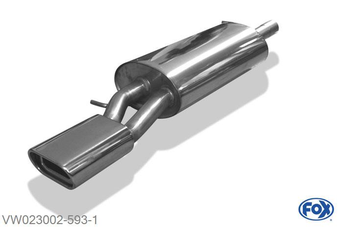 VW023002-593, VW Passat 3B/ 3BG 1.6l 74/75kW 1.8l 85/92/110kW 1.9l TD 66/74/81/85/96kW, Einddemper met eindstuk 135x80mm  Type 53 55mm Buisdiameter Geheel RVS, Absortie demper, mooie diepe sound, Met E-keur