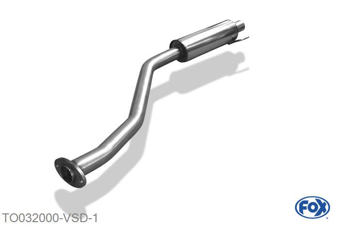 TO032000-VSD, Toyota Celica T23 1.8l 105/141kW, Voordemper - Buisdiameter: 63,5mm Geheel RVS, Absortie demper, mooie diepe sound, Met E-keur