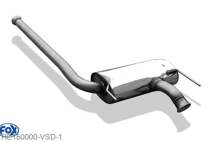 RE150000-VSD, Renault Laguna I B56/K56 1.6l 79kW 1.8l 66/68/88kW 2.0l 80/83/103kW 2.9l 123/140kW 1.9l dTi 72/79kW 2.2l D 61kW 2.2l dT 61/83kW, Voordemper 50mm Buisdiameter Geheel RVS, Absortie demper, mooie diepe sound, Zonder goedkeuring