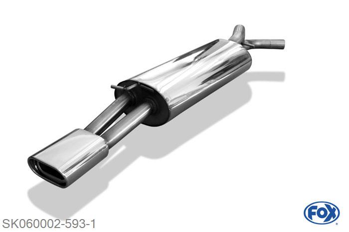 SK060002-593, Skoda Octavia Typ 1U 1.4l 44/55kW 1.6l 55/74/75kW 1.8l 92/110kW 2.0l 85kW 1.9l SDI 50kW 1.9l TDI 66/81/96kW, Einddemper met eindstuk 135x80mm  Type 53 55mm Buisdiameter Geheel RVS, Absortie demper, mooie diepe sound, Met E-keur