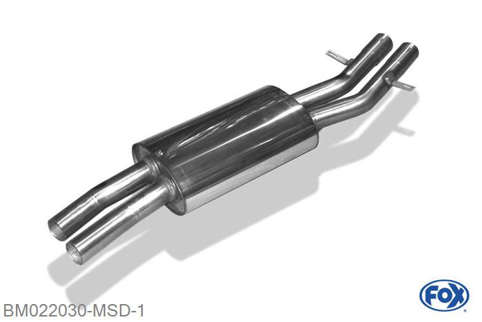 BM022030-MSD, BMW E46 320/ 323/ 325/ 328/ 330 2.0l 110kW 2.2l 125kW 2.5l 125/141kW 2.8l 142kW 3.0l 170kW, Middendemper 50mm Buisdiameter Geheel RVS, Absortie demper, mooie diepe sound, Met E-keur