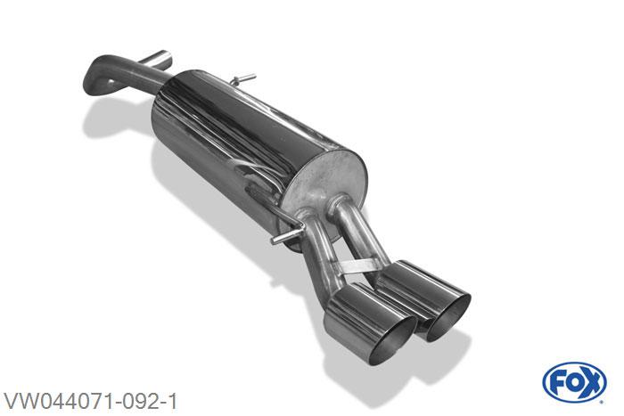 VW044071-092, VW Polo 6R - GT und GTI 1.4l 103/110/132kW 1.8l 141kW, Einddemper 63,5mm - 2x90mm  Type 14 63,5mm Buisdiameter Geheel RVS, Absortie demper, mooie diepe sound, Met E-keur