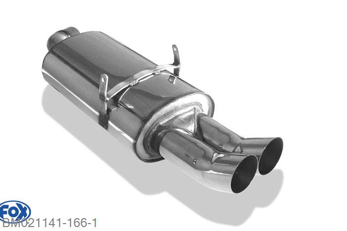 BM021141-166, BMW E36 318is 1.8l 103kW 1.9l 103kW, Einddemper O63,5 - 2x76mm  Type 18 63,5mm Buisdiameter Geheel RVS, Absortie demper, mooie diepe sound, Teilegutachten (eintragungspflichtig)