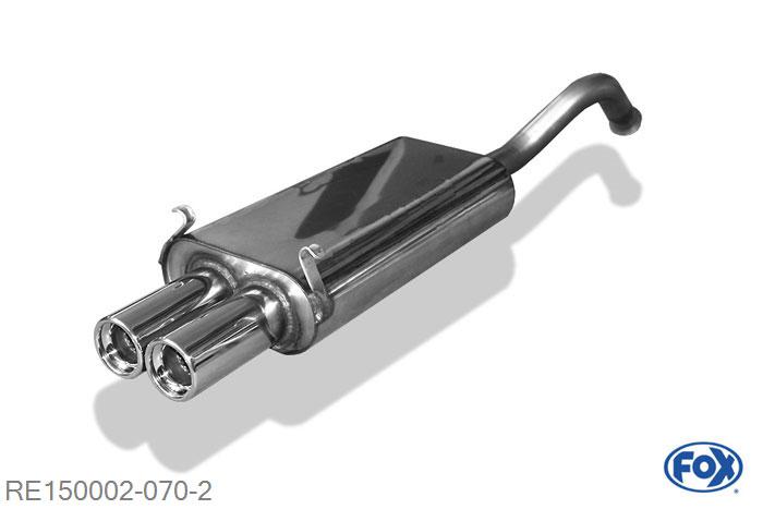 RE150002-070, Renault Laguna I B56 - Limousine 1.6l 79kW 1.8l 66/68/88kW 2.0l 80/83/103kW 3.0l 123/140kW 1.9l dTi 72/79kW 2.2l D 61kW 2.2l dT 61/83kW, Einddemper met eindstuk 2x80mm  Type 13 Geheel RVS, Absortie demper, mooie diepe sound, Met E-keur