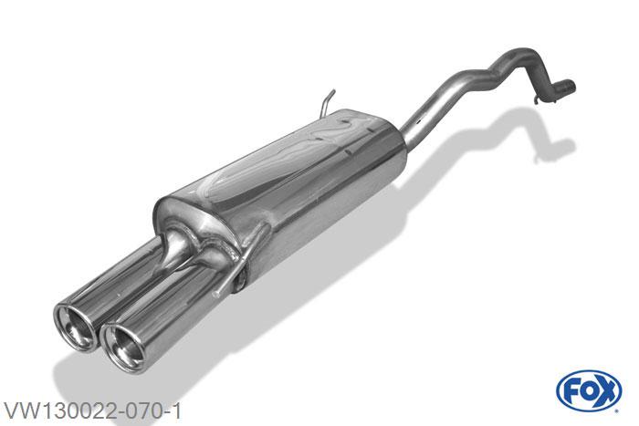 VW130022-070, VW Bus T4 Syncro 2.5l 81/85kW 2.4l D 57kW 2.5l TDI 75kW, Einddemper inkl. Verbindingsbuis met Halter - 2x80mm  Type 13 50mm Buisdiameter Geheel RVS, Absortie demper, mooie diepe sound, Met E-keur