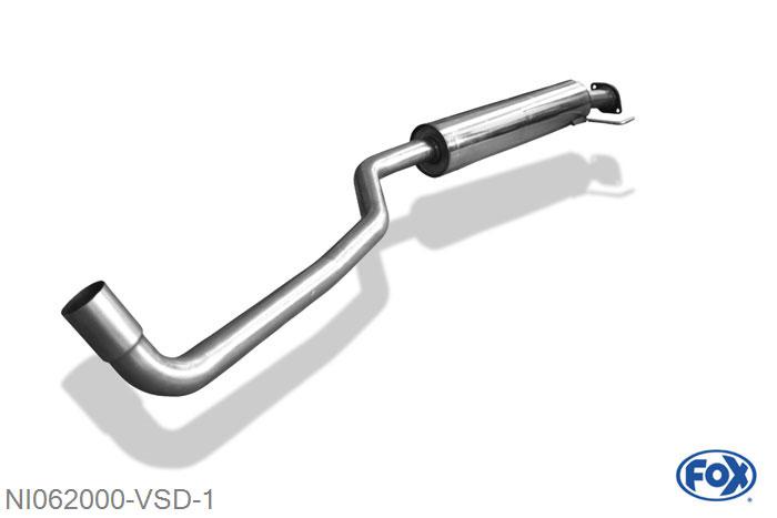 NI062000-VSD, Nissan Primera P12 Limousine/ Traveller 1.8l 85kW 2.0l 103kW, Voordemper 63,5mm Buisdiameter Geheel RVS, Absortie demper, mooie diepe sound, Met E-keur