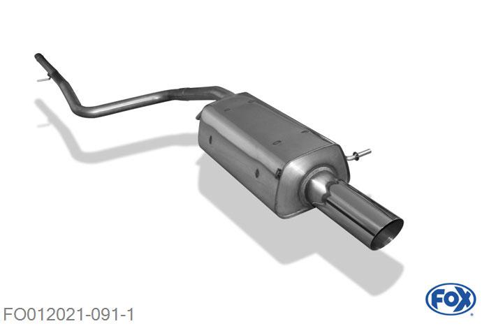 FO012021-091, Ford Fiesta V 1.2l 55kW 1.3l 44/51kW 1.4l 59kW, Einddemper inkl. Verbindingsbuis zum Kat - 1x90mm  Type 14 50mm Buisdiameter Geheel RVS, Absortie demper, mooie diepe sound, Met E-keur