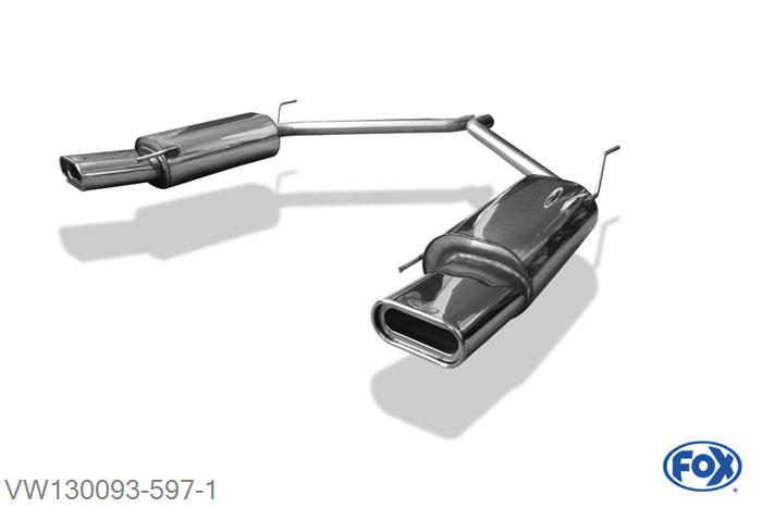 VW130093-597, VW Bus T4 1.9l 49kW 2.0l 62kW 2.5l 81/85kW 2.8l 103/150kW 1.9l D/TD 44/50kW 2.4l D 55/57kW 2.5l TDI 65/75/111kW, Einddemper rechts/links enkele buis - 160x80mm  Type 53 rechts/links 2x50mm Buisdiameter Geheel RVS, Absortie demper, mooie diepe sound, Met E-keur