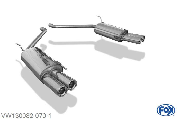 VW130082-070, VW Bus T4 1.9l 49kW 2.0l 62kW 2.5l 81/85kW 2.8l 103/150kW 1.9l D/TD 44/50kW 2.4l D 55/57kW 2.5l TDI 65/75/111kW, Einddemper rechts/links - 2x80mm  Type 13 rechts/links 2x50mm Buisdiameter Geheel RVS, Absortie demper, mooie diepe sound, Met E-keur