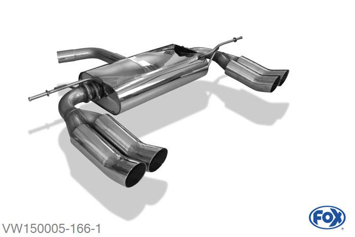 VW150005-166, VW Touran 1.4l 55/66kW 1.6l 75/85kW 2.0l 110kW 1.9 TDI 66/74kW 2.0l TDI 55/103kW, Einddemper met uitgang rechts/links  - 2x76mm  Type 18 rechts/links 55mm Buisdiameter Geheel RVS, Absortie demper, mooie diepe sound, Met E-keur