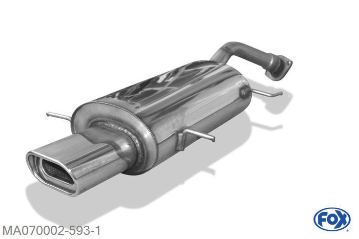 MA070002-593, Mazda MX3 Typ EC 1.6l 79kW, Einddemper met Tulpe und flens - 135x80mm  Type 53 Geheel RVS, Absortie demper, mooie diepe sound, Met E-keur
