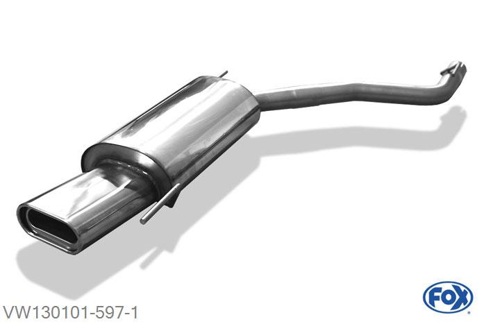 VW130101-597, VW T4 - Frontantrieb - Bus/ Transporter/ Multivan/ Caravelle 1.9l 49kW 2.0l 62kW 2.5l 81/85kW 2.8l 103/150kW 1.9l D/TD 44/50kW 2.4l D 55/57kW 2.5l TDI 65/75/111kW, Einddemper met eindstuk 160x80mm  Type 53 60mm Buisdiameter Geheel RVS, Absortie demper, mooie diepe sound, Met E-keur