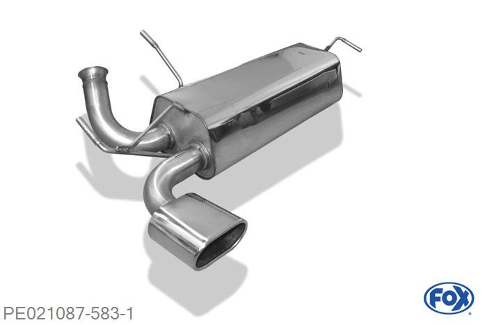 PE021087-583, Peugeot 206 RC 2.0l 130kW, Einddemper quer - 135x80mm  Type 52 63,5mm Buisdiameter Geheel RVS, Absortie demper, mooie diepe sound, Teilegutachten (eintragungspflichtig)