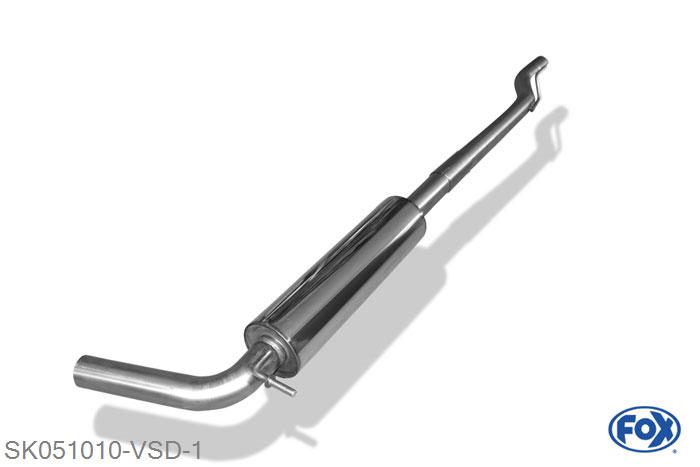 SK051010-VSD, Skoda Fabia RS 5J Limousine/ Kombi 1.4l 132kW, Voordemper 55mm Buisdiameter Geheel RVS, Absortie demper, mooie diepe sound, Met E-keur