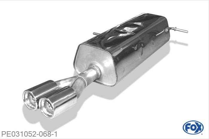 PE031052-068, Peugeot 307 Break/ SW 2.0l 100kW, Einddemper met eindstuk 2x76mm  Type 13 55mm Buisdiameter Geheel RVS, Absortie demper, mooie diepe sound, Teilegutachten (eintragungspflichtig)