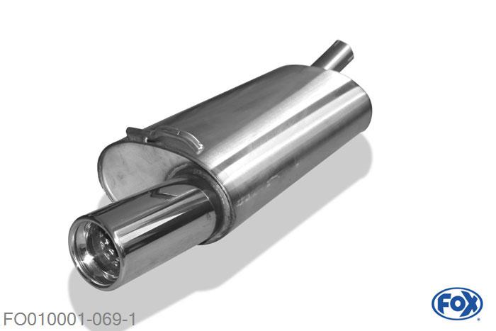 FO010001-069, Ford Fiesta GFJ 1.1l 37/40kW 1.3l 44kW, Einddemper met eindstuk 1x80mm  Type 13 Geheel RVS, Absortie demper, mooie diepe sound, Teilegutachten (eintragungspflichtig)