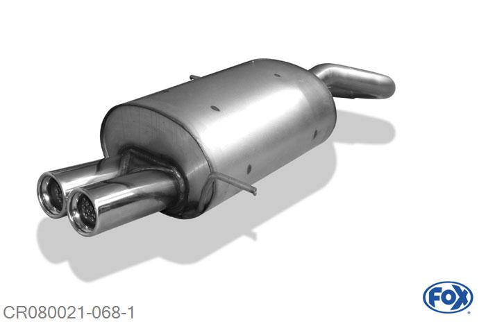 CR080021-068, Chrysler PT Cruiser Limousine & Cabrio 1.6l 85kW 2.0l 104kW 2.4l 105/164kW 2.2l CRD 89kW, Einddemper met eindstuk 2x76mm  Type 13 55mm Buisdiameter Geheel RVS, Absortie demper, mooie diepe sound, Met E-keur