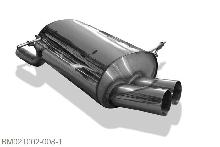 BM021002-008, BMW E36 316i/318Ti Compact 1.8l 103kW 1.9l 77/103kW, Einddemper met eindstuk 2x80mm  Type 10 Geheel RVS, Absortie demper, mooie diepe sound, Teilegutachten (eintragungspflichtig)