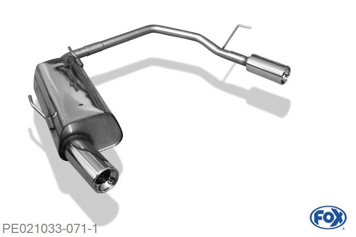 PE021033-071, Peugeot 206 Schragheck/ 206 CC 1.1l 40/44kW 1.4l 55kW 1.6l 65kW 1.6l 16V 80kW, Einddemper met uitgang rechts/links - 1x90mm  Type 13 rechts/links Geheel RVS, Absortie demper, mooie diepe sound, Met E-keur