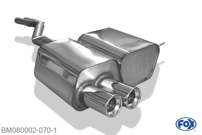 BM080002-070, BMW Z4 E85 2.2l 125kW 2.5l 141kW 3.0l 170kW, Einddemper inkl. Y-Verbindingsbuis 2x50mm - 2x80mm  Type 13 2x50/ 63,5mm Buisdiameter Geheel RVS, Absortie demper, mooie diepe sound, Teilegutachten (eintragungspflichtig)